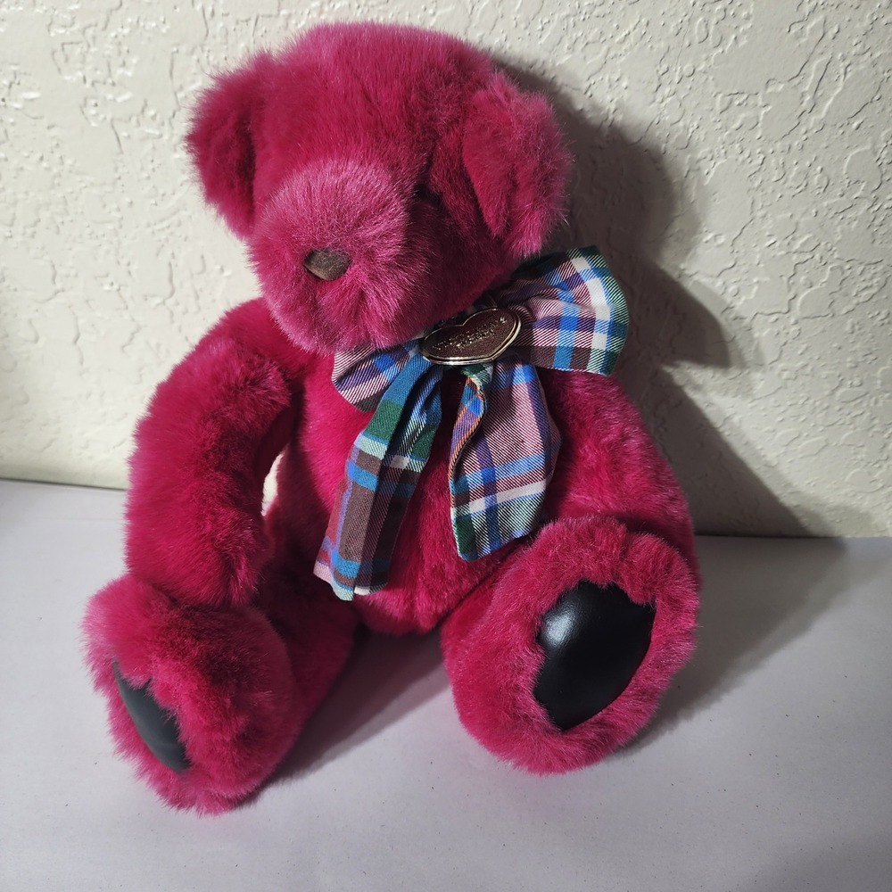 Vintage 1992 Gund Victoria's Secret‎ Magenta Pink Teddy Bear Heart Charm